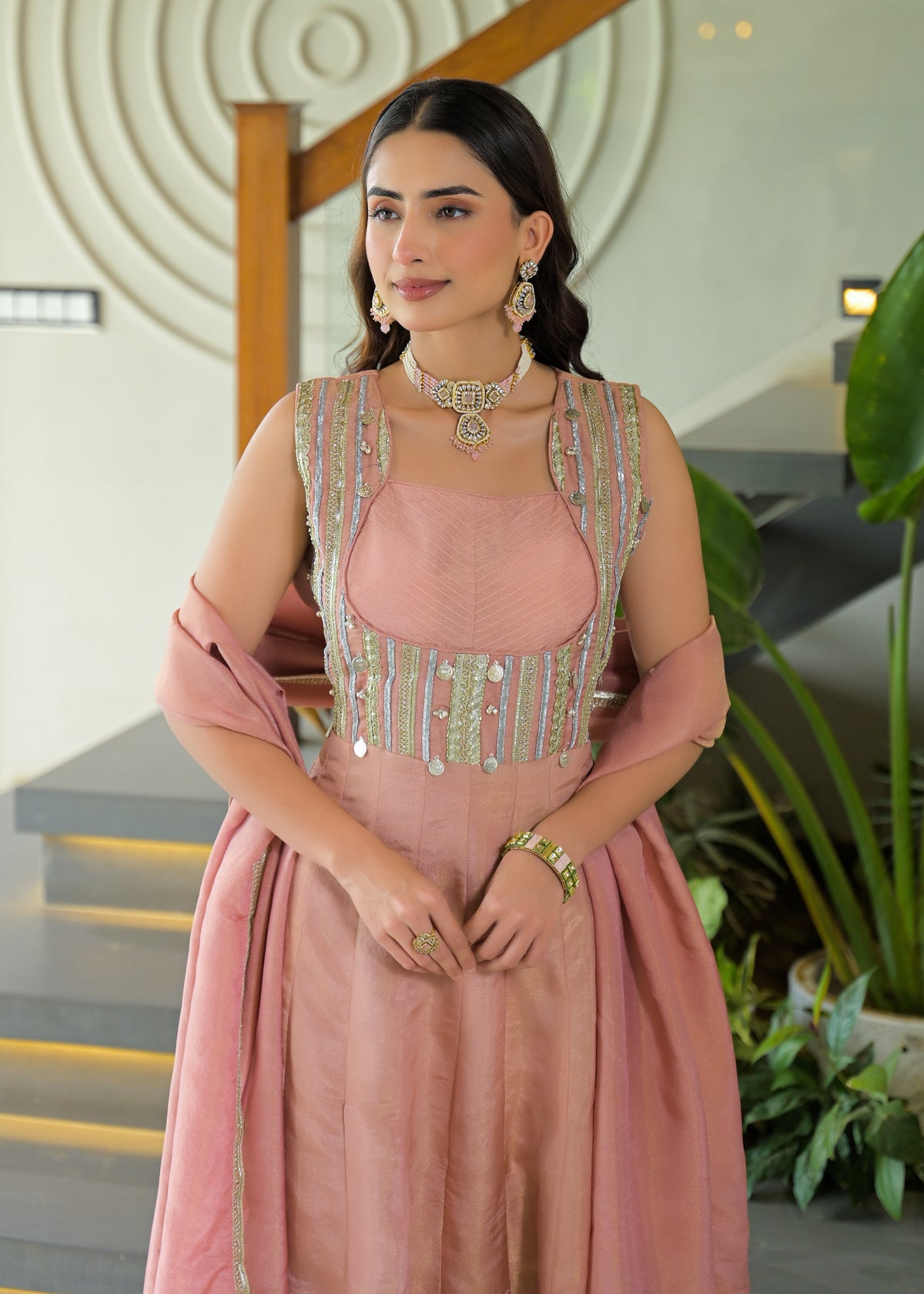 Blush Pink Embellished Anarkali Gown Set