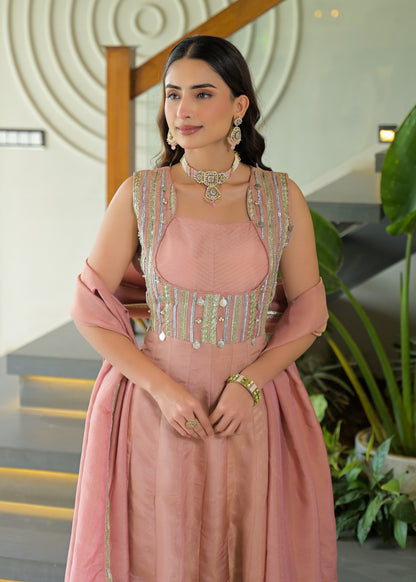 Blush Pink Embellished Anarkali Gown Set