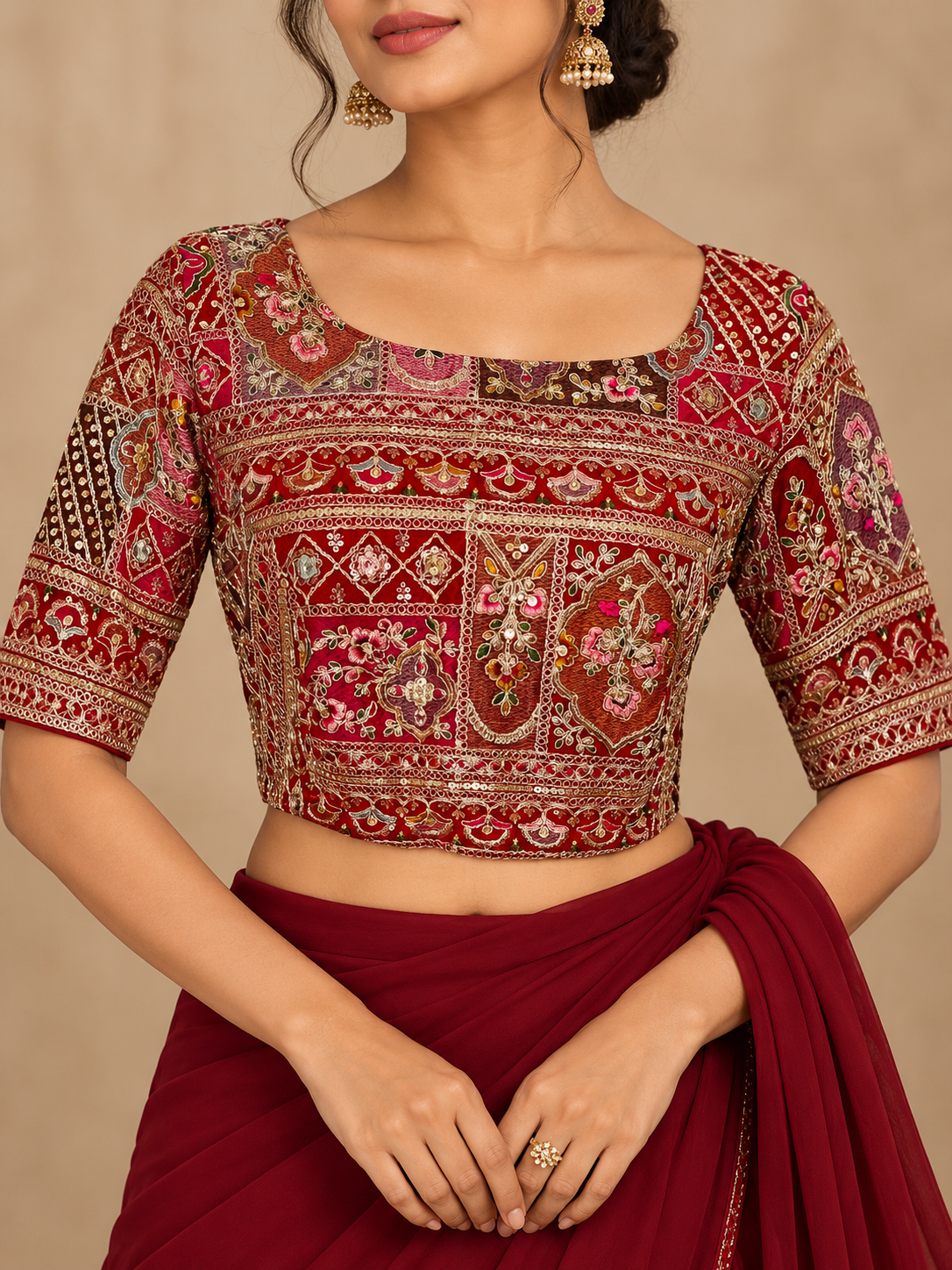 Zari Work Blouses - Red