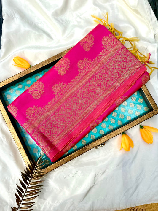 Semi Banarasi Dupatta - Hot Pink