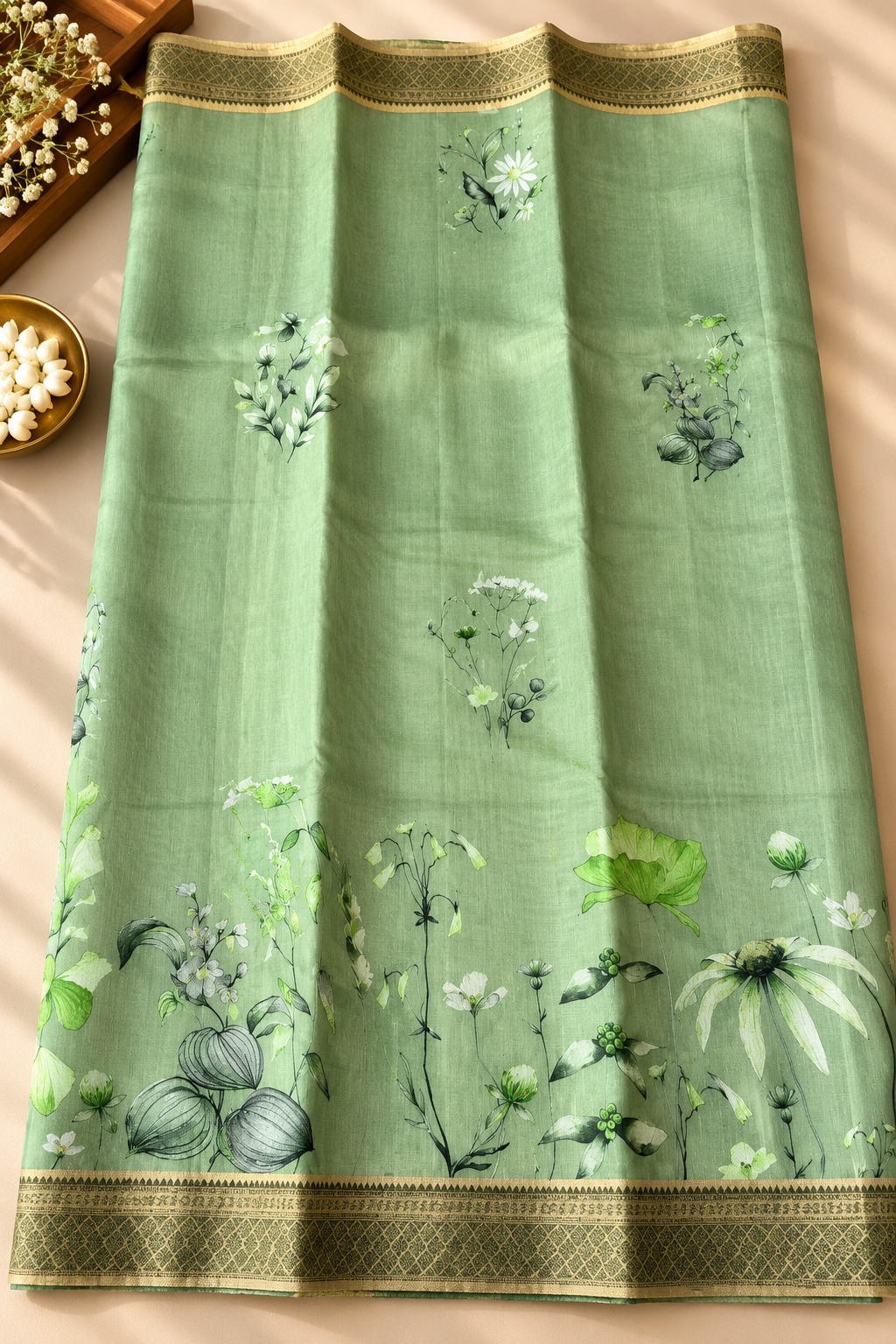 Floral Tissue Saree with Gold Border