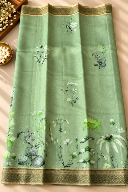 Floral Tissue Saree with Gold Border
