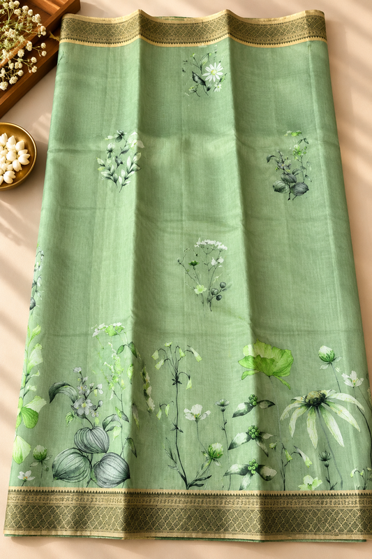 Floral Tissue Saree with Gold Border