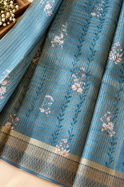 Floral Tissue Saree with Gold Border