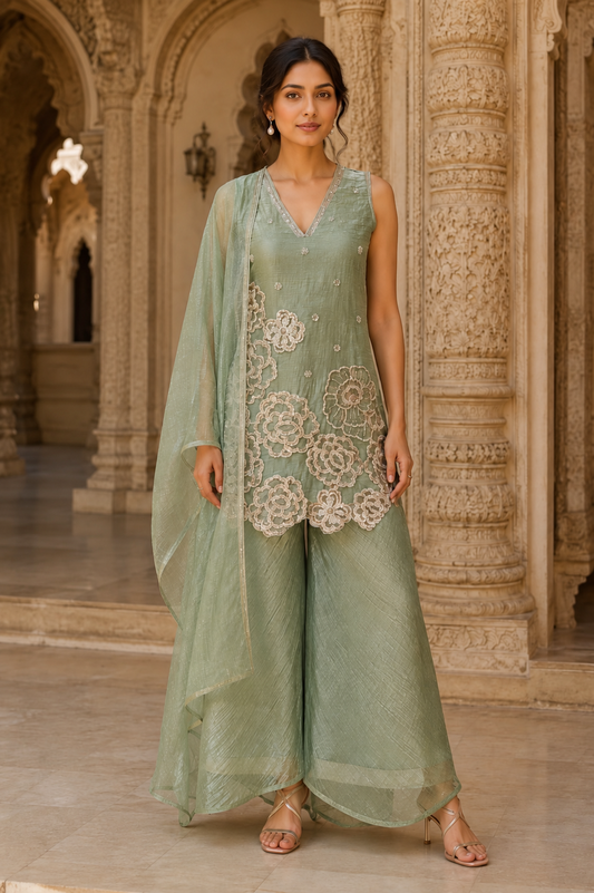 Sage Green Floral Embroidered Kurta Set