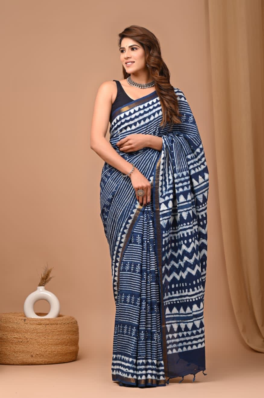 Indigo Saree in Maheswari Silk