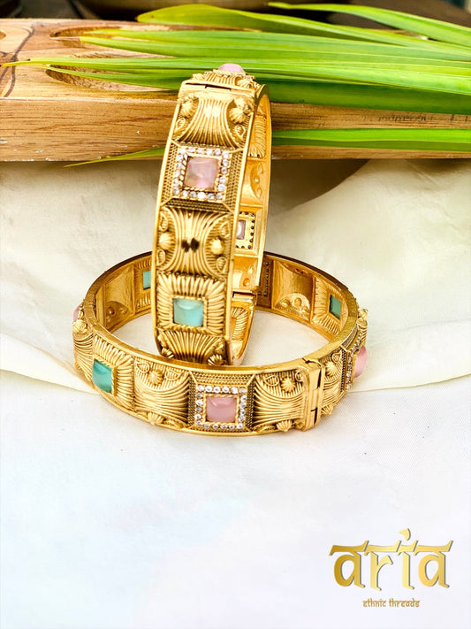 Golden Kada Bangles with AD Stones- Multi Stones