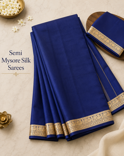 Semi Mysore Silk Saree with Rich Zari Border