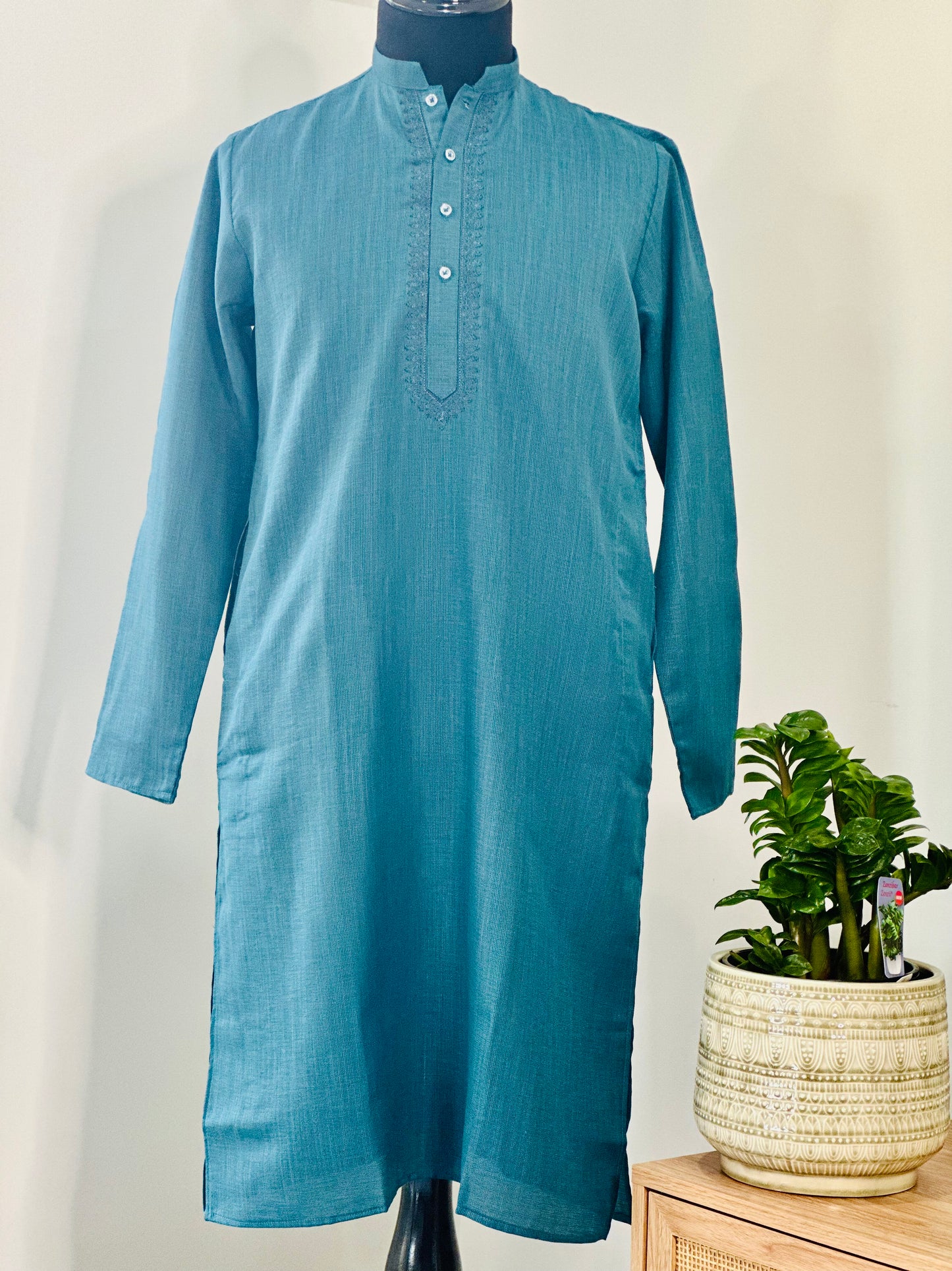 Cotton Mens Long Kurta- Teal