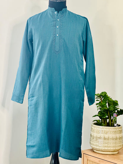 Cotton Mens Long Kurta- Teal