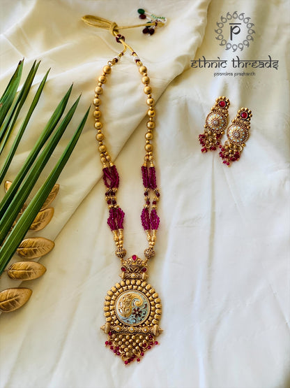 Temple Long Necklace Meenakari Kundan Set