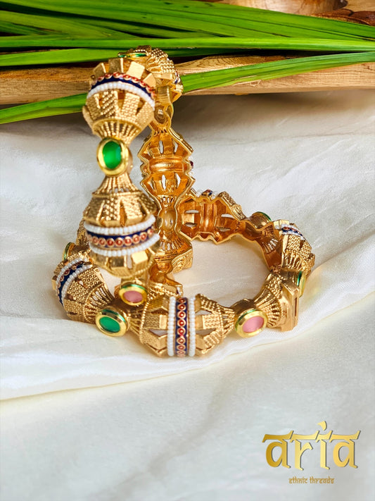 Pearl Studded Meenakari Kada Bangles with Kundan Stones