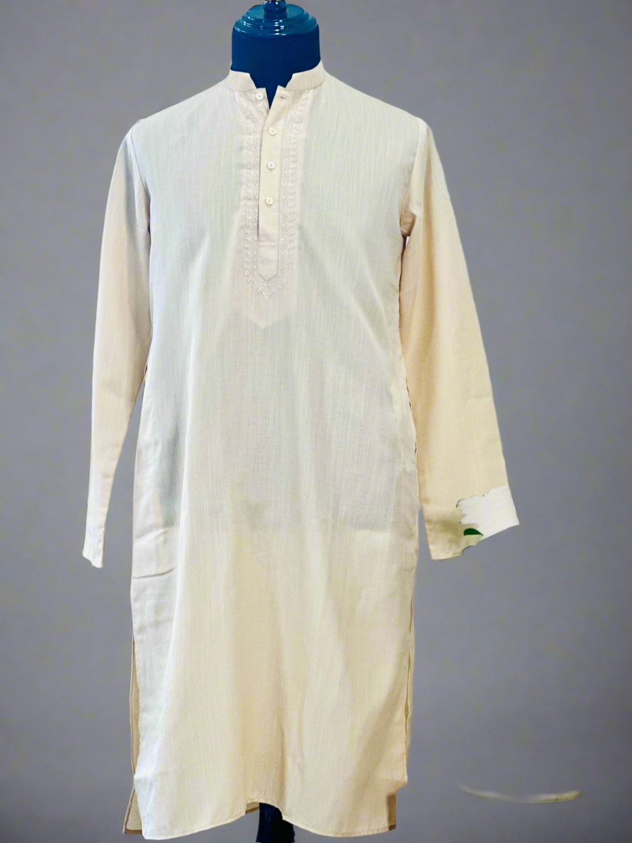 Cotton Mens Long Kurta- Cream
