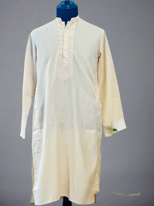 Cotton Mens Long Kurta- Cream