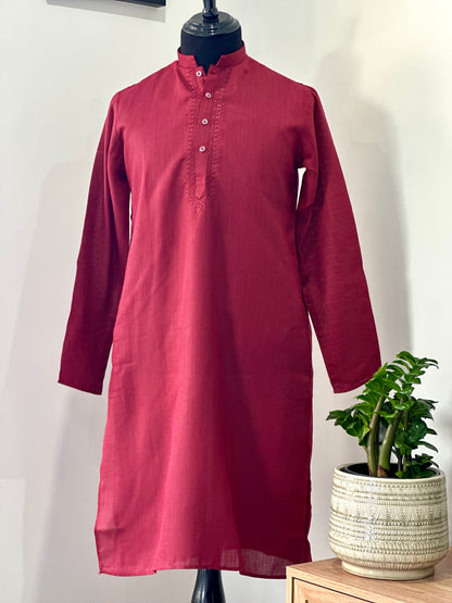 Cotton Mens Long Kurta- Maroon
