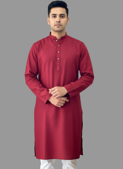 Cotton Mens Long Kurta- Maroon