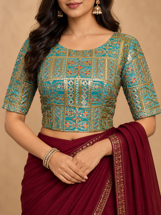 Zari Work Blouses - Powder Blue