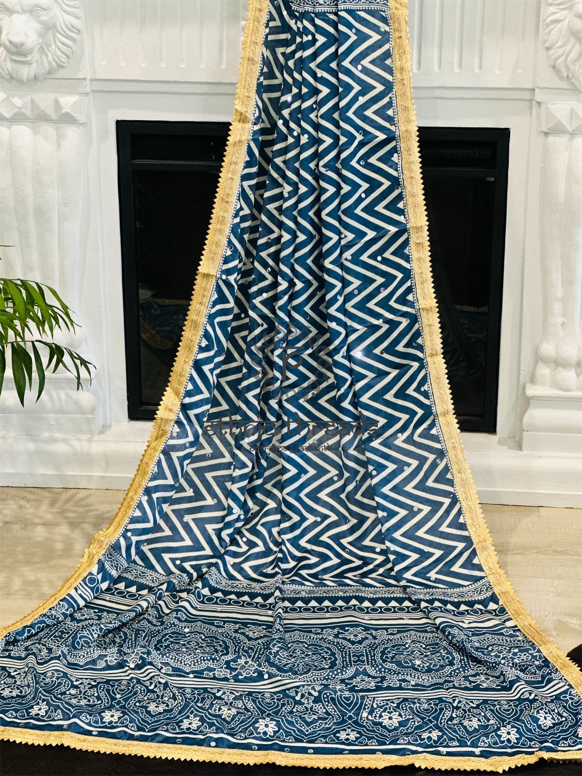 Silk Printed Dupattas- Indigo