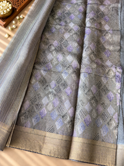 Floral Tissue Saree with Gold Border