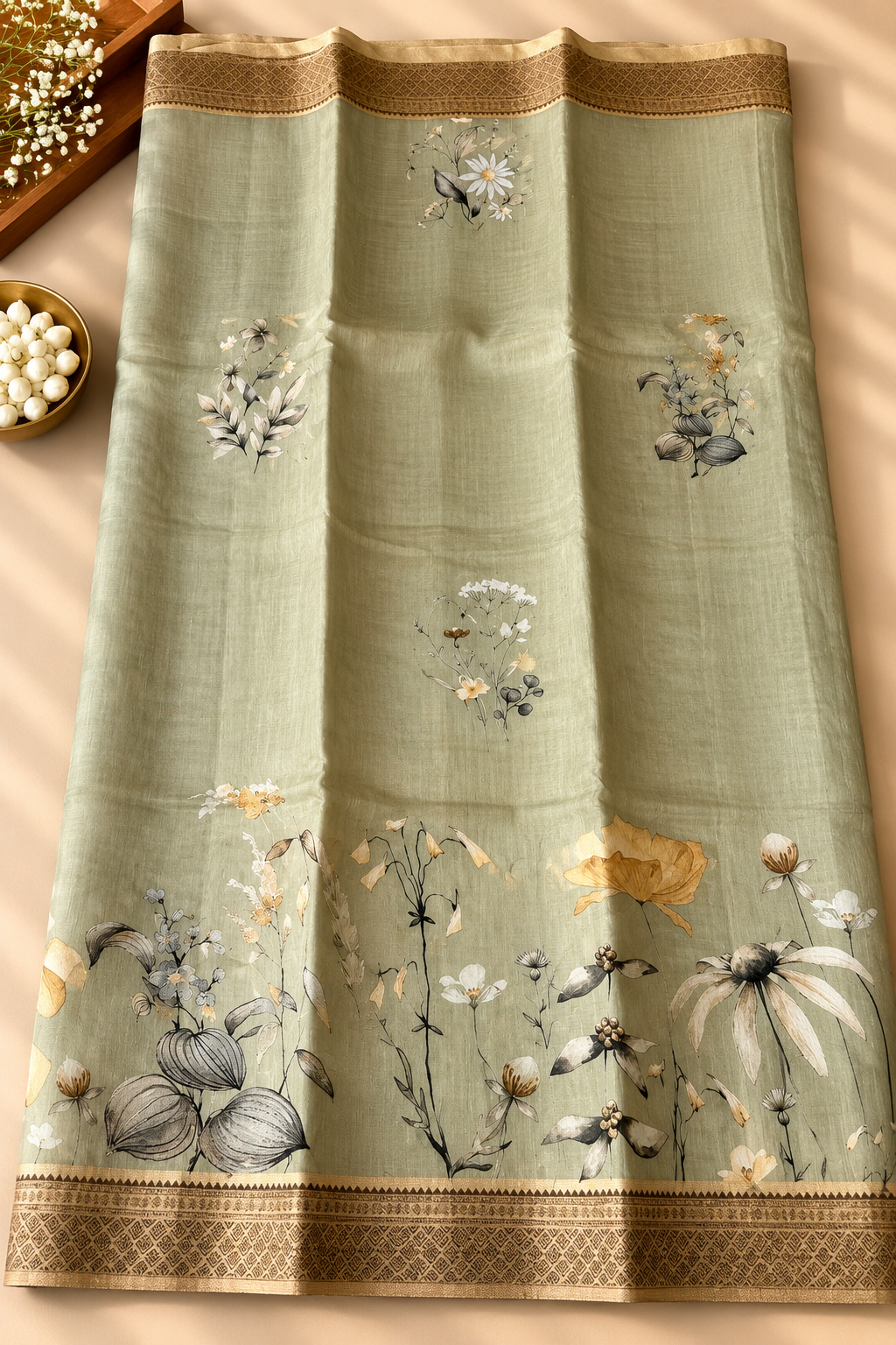 Floral Tissue Saree with Gold Border