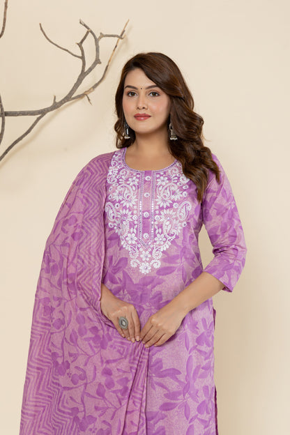 Lavender Cotton Printed Suit Set