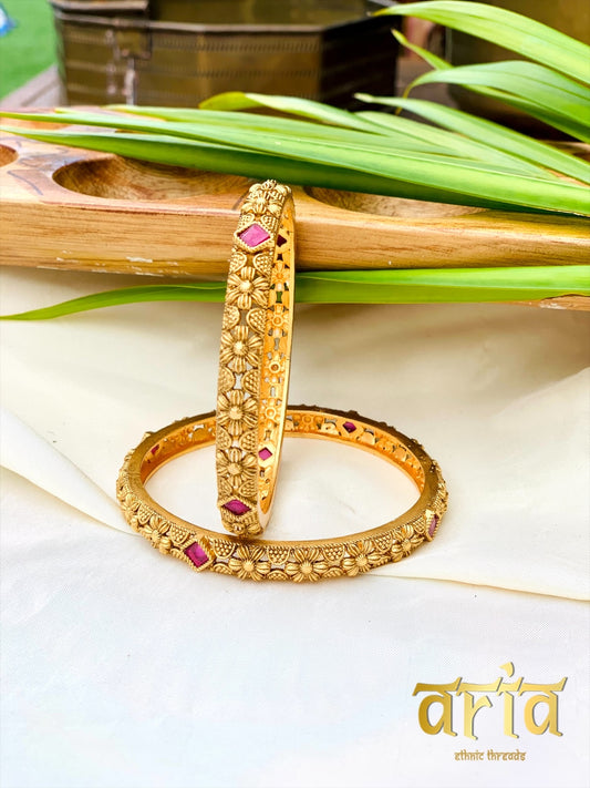 Golden Kada Bangles with AD Stones - (Set of 4)