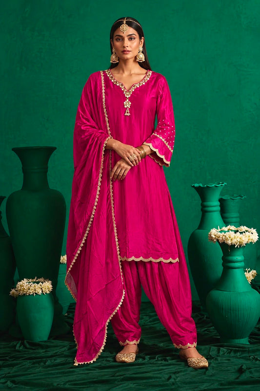 Fuchsia Pink Embroidered Salwar Suit Set