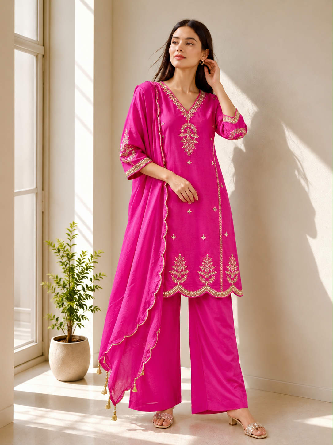 Hot Pink Embroidered / Embellished Suit Set