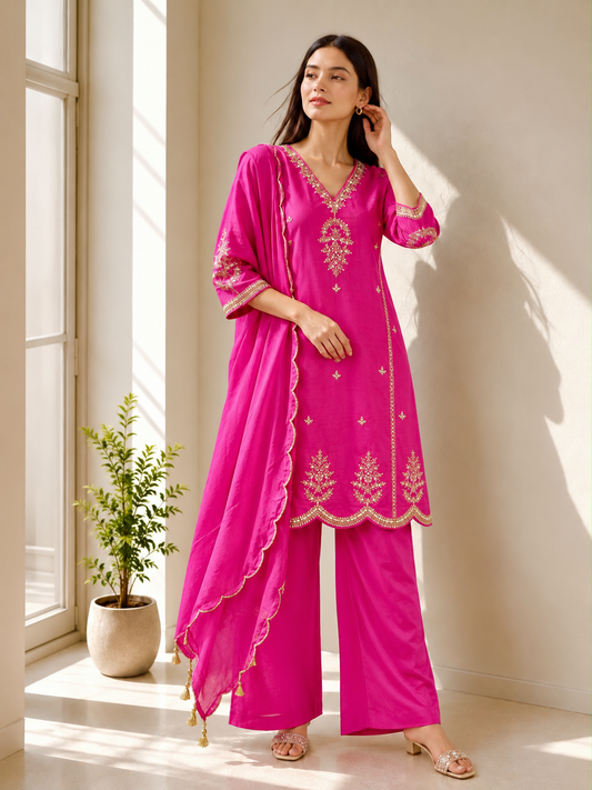 Hot Pink Embroidered / Embellished Suit Set