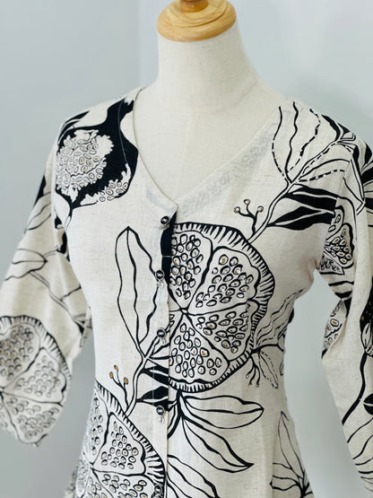 Women Floral Printed V Neck Linen Top