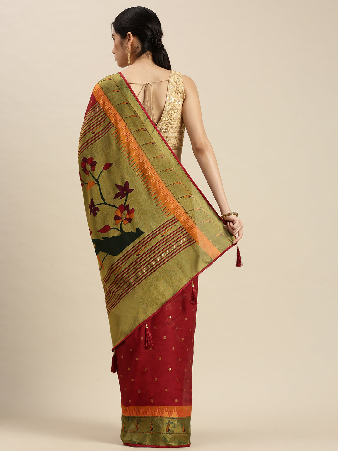 Paithani Silk Cotton Saree with Woven  Zari Border