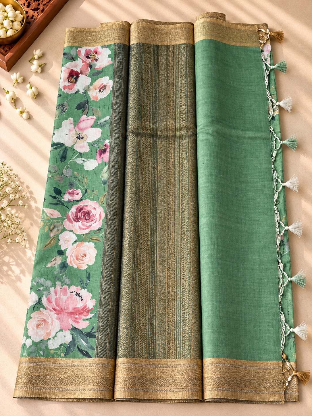 Floral Tissue Saree with Gold Border
