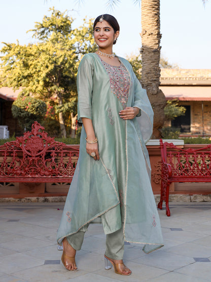 Pastel Green Salwar Set with Hand Embroidery