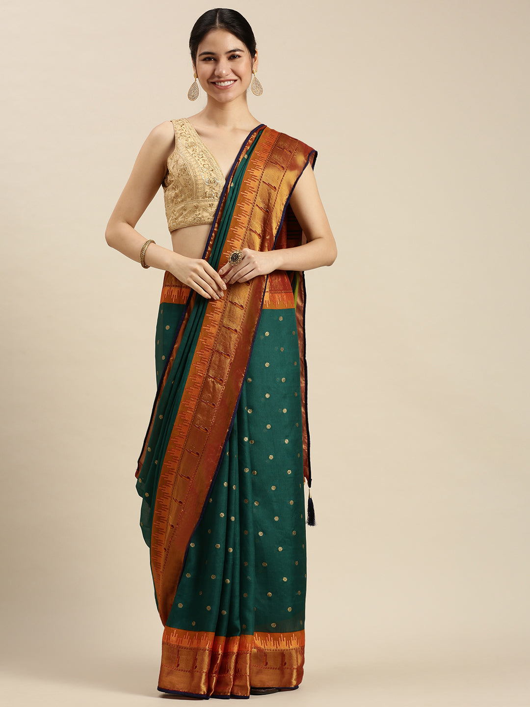 Paithani Silk Cotton Saree with Woven  Zari Border