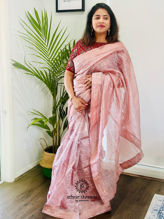 Crush Tissue Saree with Pre-Stitched  Blouse