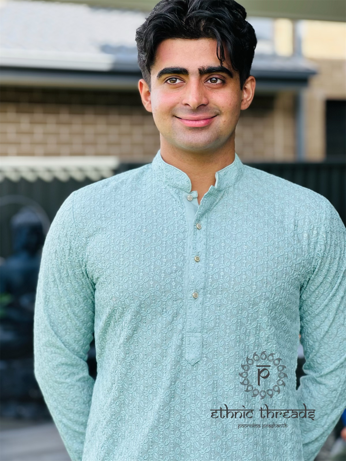 Chikankari for Men Long Kurta-Green