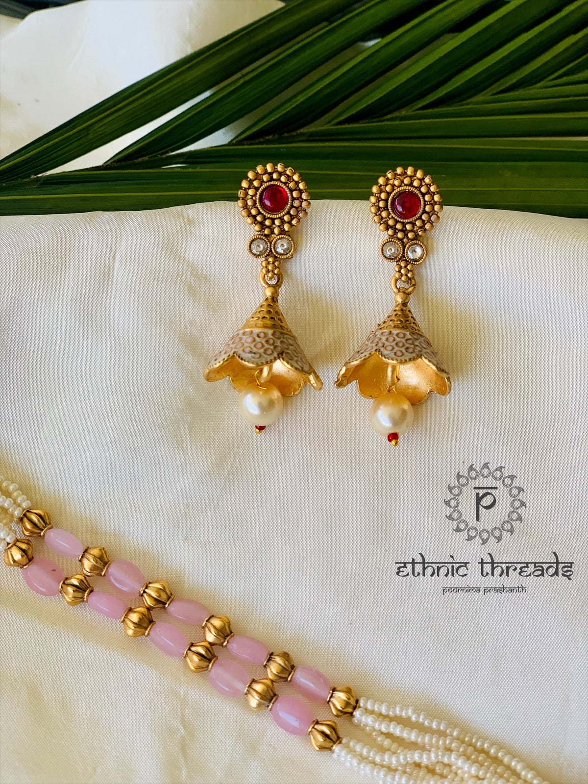 Temple Long Necklace Meenakari Kundan Set-Pink Stones