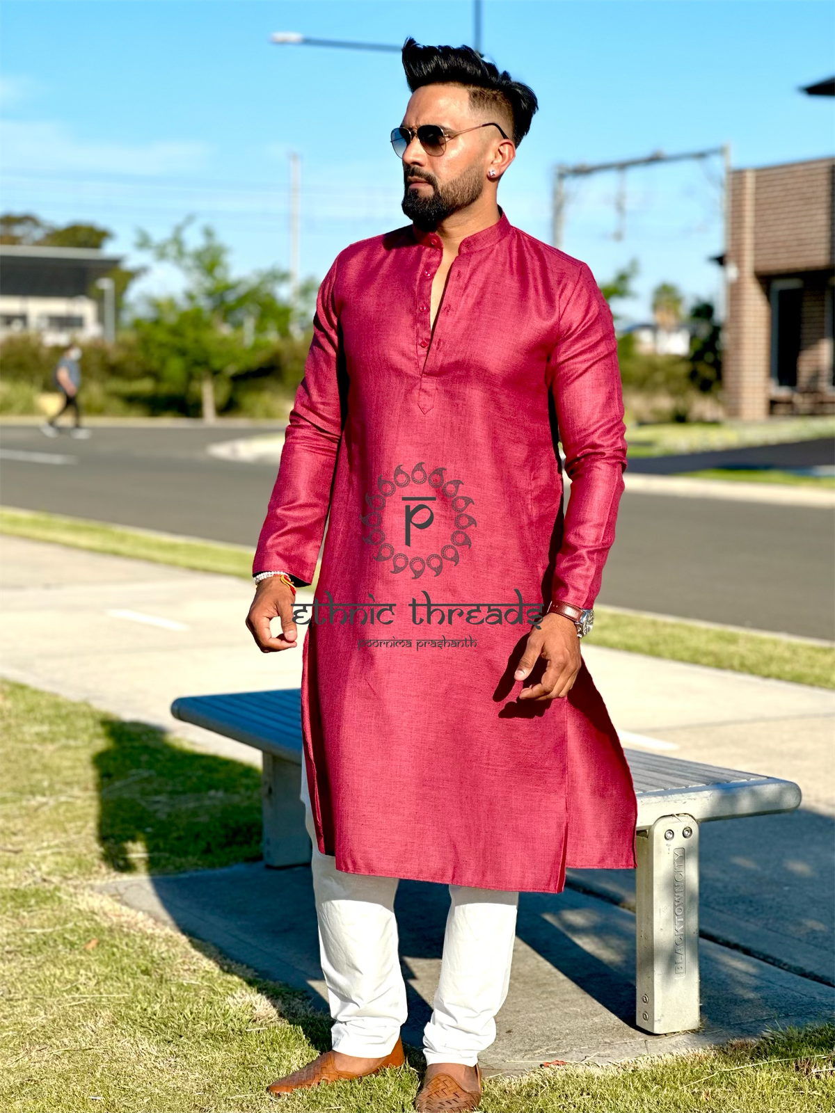 Cotton Mens Long Kurta- Maroon