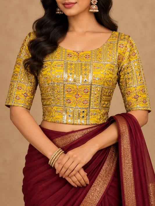 Zari Work Blouses- Mustard