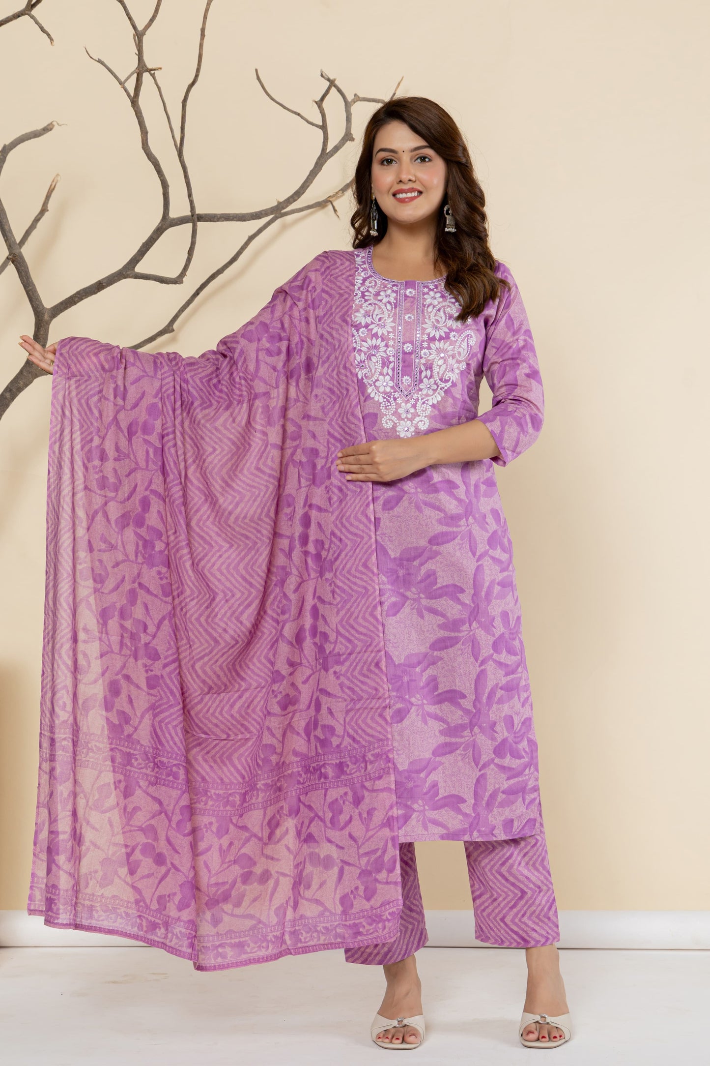 Lavender Cotton Printed Suit Set