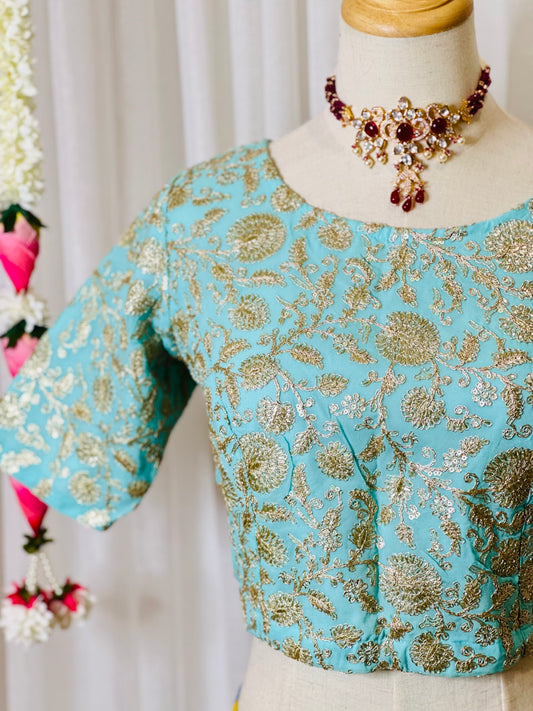 Zari Work Blouses - turquoise