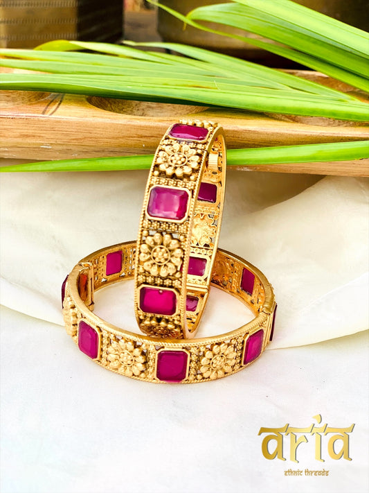 Golden Kada Bangles - Ruby Red