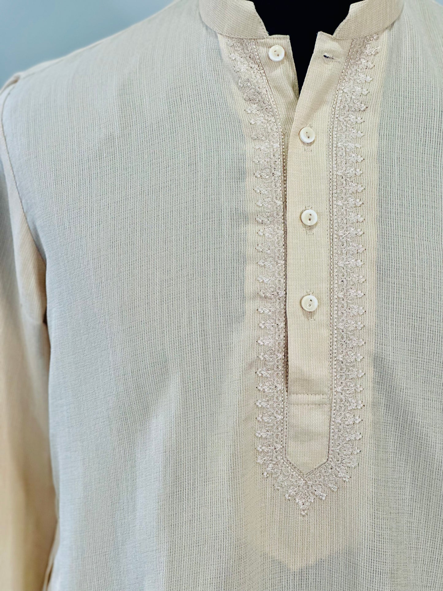 Cotton Mens Long Kurta- Cream