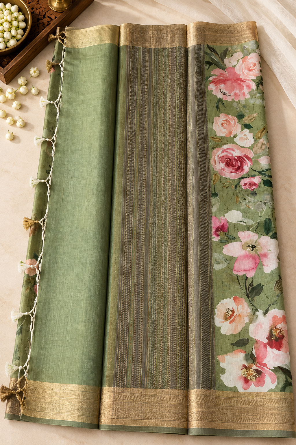 Floral Tissue Saree with Gold Border