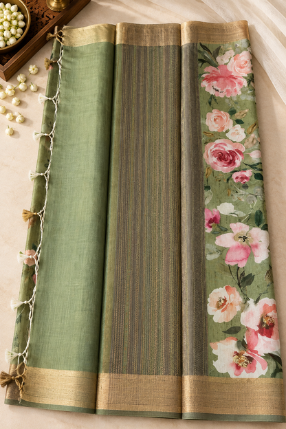 Floral Tissue Saree with Gold Border