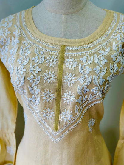 Chikankari Long Kurta In Cotton - Cream