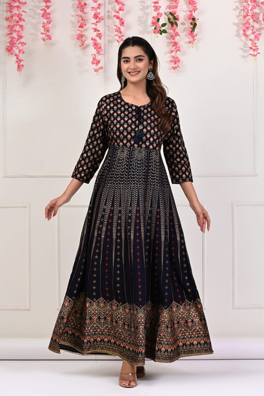 Navy Blue Cotton Anarkali Style Kurti