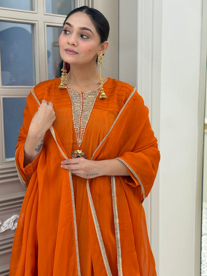 Orange Anarkali Suit Set