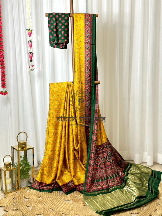 Gajji Silk Saree with Contrast Blouse