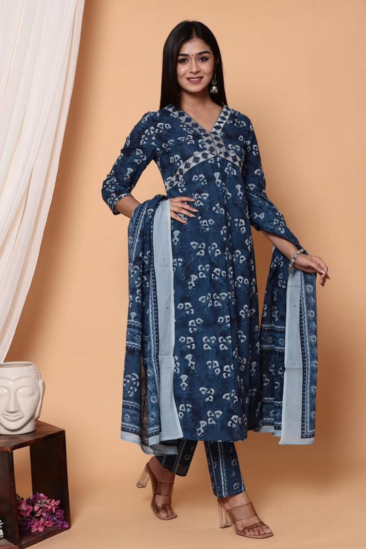 Indigo Printed Cotton Salwar Set